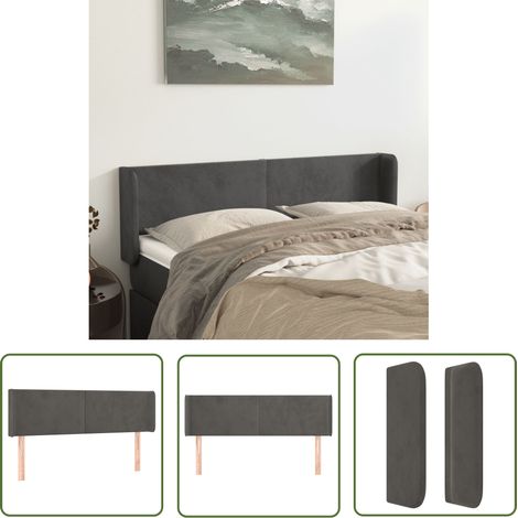 Tête de lit avec oreilles Style Classique Armoire de lit - Gris foncé 147x16x78/88 cm Velours BV129369 - BonneVie (1/5)