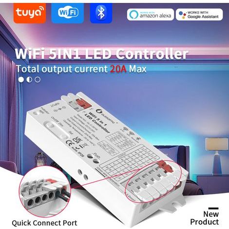 Contrôleur de ruban LED 5 en 1 WiFi + Bluetooth + 2,4 GHz, câblage facile, courant maximal 20 A GL-C-201W (1/5)