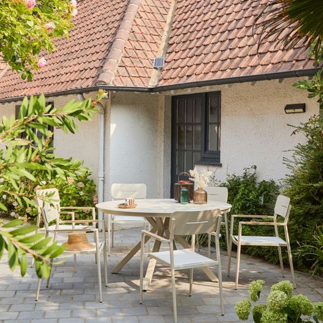Lot de 4 fauteuils de jardin aluminium et textilène beige - Fira (1/5)