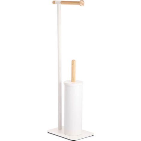 Showerdrape Sonata White & Bamboo Toilet Roll Holder & Toilet Brush Combination (1/3)