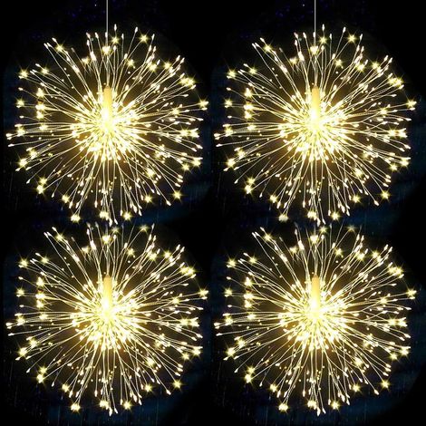 Guirlandes Lumineuses Feux d'artifice LED Starburst Guirlandes à Piles Noël Guirlandes Sapin lumineuses 8 Modes d'Eclairage avec Télécommande Sans Fil Décor Maison Jardin (Lumière chaude 4pcs) (1/5)