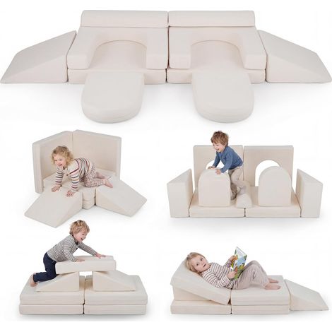 COSTWAY Divano Da Gioco Per Bambini Imbottito Modulare Trasformabile 10 Pezzi Poltrona Per Bambini 3 Anni Poltrone Poltroncina Lettino Da Pavimento Tessuto In (1/5)