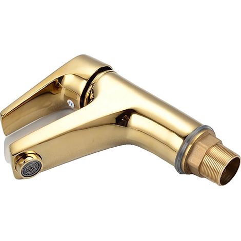 Grifo de baño, diseño moderno, monomando, color dorado. (1/2)