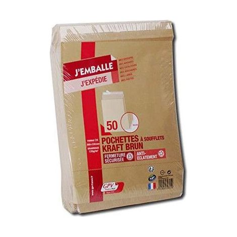 Enveloppes - Kraft - 260x330mm - Autocollante - Soufflet - Paquet de 50 - GPV