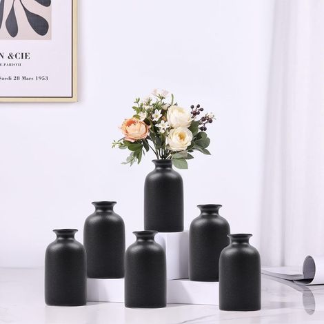 Lot de 6 vases bourgeons en céramique Noire – Petit Vase Noir étanche, Mini Vase déco Table pour décorations d'intérieur, Salon, cheminée et entrée. (1/5)