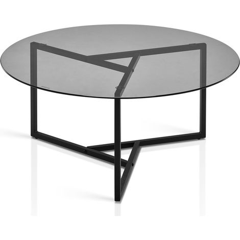 Coffee Table Set, Glass Nesting Coffee Table,Stacking End Side Table with Metal Frame,Black Glass (1/5)