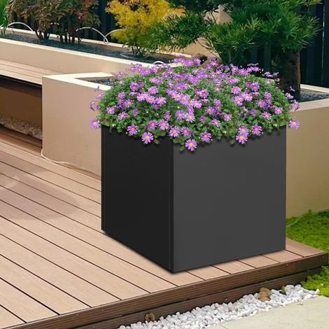 YISSALE - Jardinière en acier galvanisé Jardinière en métal noir Grande jardinière carrée d'intérieur et d'extérieur Pot de fleurs cube en acier robuste 24 pouces Revêtement en poudre (1/5)