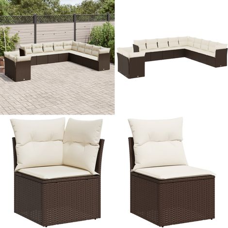 Salon de jardin et coussins 11 pcs marron résine tressée - Salon De Jardin - Canapé Extérieur - Meuble De Jardin - Ensemble Salon De Jardin - Mobilier De Jardin - Home & Living (1/5)