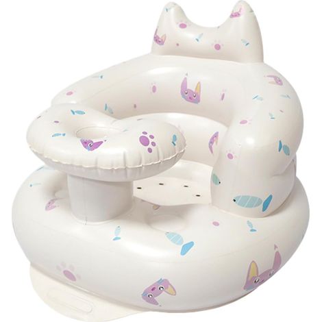 Canapé gonflable rose en cuir pour bébé, imprimé chat, forme de jambe écartée pour une position assise saine avec porte-gobelet (1/5)