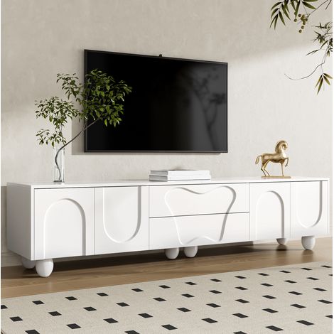 Mueble TV (180x40x42 cm), gran capacidad de almacenaje, montaje sencillo, tablero de partículas, blanco (1/5)