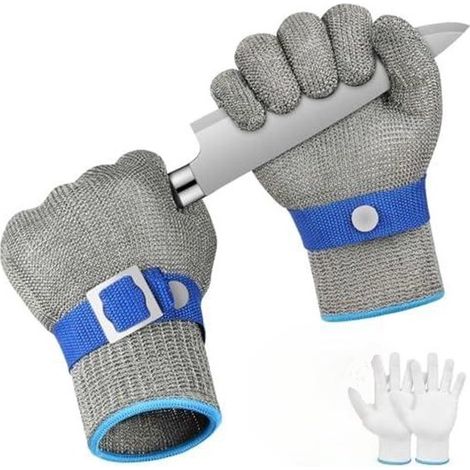 Guantes cortes nivel 5, par guantes cortes, guantes carnicero cortes color gris plateado, metálicos cortes fabricados acero inoxidable 316L (1/5)