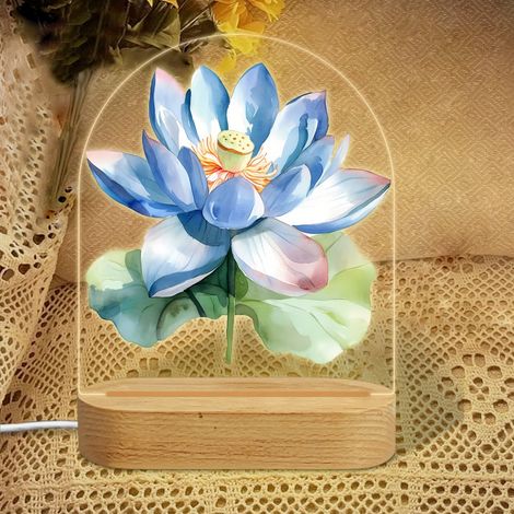 Veilleuse en forme d'arc avec lotus bleu pastel Lampe LED 7 couleurs Décoration chambre bébé Cadeau naissance fille garçon (1/5)