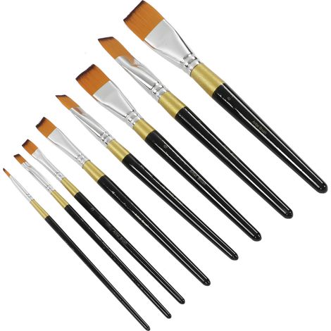 Ensemble de 8 pinceaux à peinture, manche ergonomique, poils souples, imperméables, noirs et dorés, pour l'école d'art et la maison