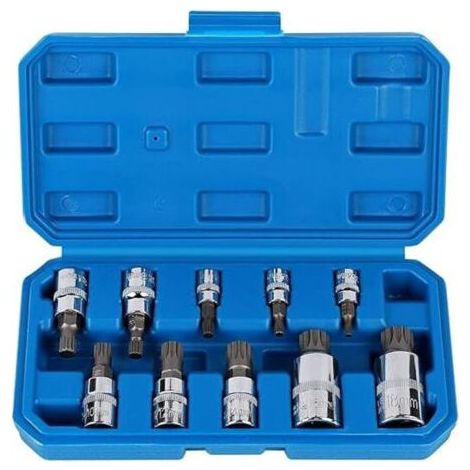 Douille Torx mâle 1/2'', 1/4'', 3/8'', 12 embouts Torx plats M4 M5 M6 M8 M9 M10 M12 M14 M16 M18, douille Allen avec boîte 10 pièces douille et embout pour clé (1/4)