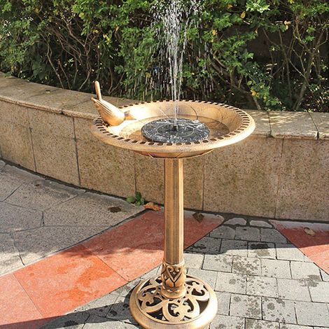Bain d'oiseaux de jardin sur pied avec fontaine solaire, vasque decorative pour oiseaux en resine, decoration exterieure, bronze (1/5)