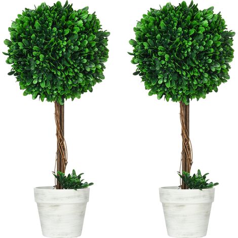 Set di 2 bosso artificiale 60 cm resistente ai raggi UV con vaso bianco (1/5)