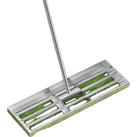 Rastrillo para césped, mango ergonómico ajustable, construcción de acero resistente, 115 x 25 cm - acero inoxidable (1/2)