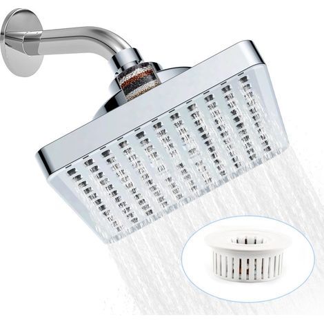 Pommeau de douche anticalcaire à effet pluie, pommeau de douche haute pression 15 cm, pommeau de douche fixe, pommeau de douche carré universel (1/5)