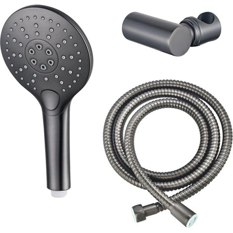 FugaFlow Eccelente Ensemble douchette à main - Ø12 - rond - 3 types de jets - avec support - avec flexible anti-torsion - 150cm - Gunmetal brossé PVD