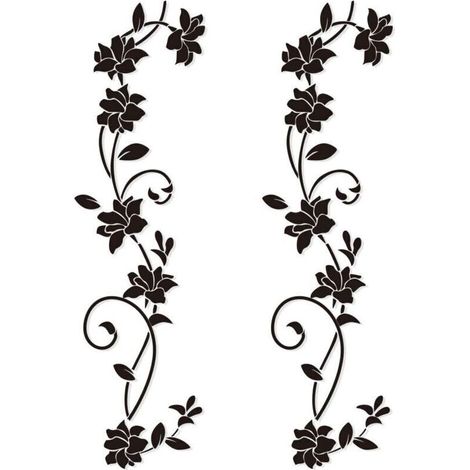 2 Sets Stickers Muraux 100 30cm Fleur de vigne Noir Deisgn en PVC Autocollant Mural pour Enfants Chambre Salon Bureau Resto Boutique Decoration (Style B)