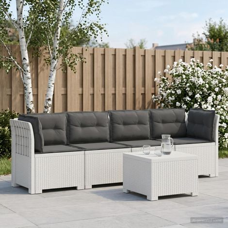 Canapé de jardin 4 places modulable look rotin PP blanc avec table et coussins anthracite - PANGIVO (1/5)