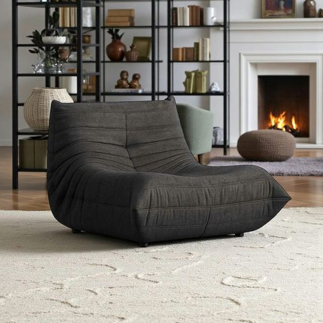 Fauteuil lounge gris sombre plissé sans accoudoirs ARVEN (1/5)