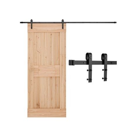 Kit de Herrajes para Puerta Corrediza de Granero Riel de 3 m para Una Sola Puerta Ancho Máximo de 152 cm Espesor de 34,92-44,45 mm Carga de 150 kg Rodillo en Forma de J para Hogar, Negro (1/5)