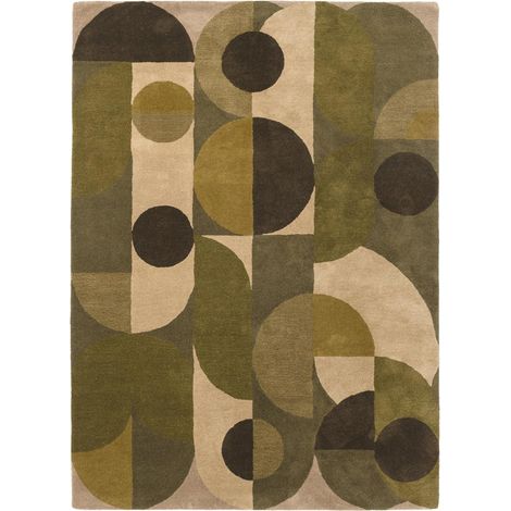 Tapis salon et chambre en laine 160x230 vert et beige fait à la main (1/5)