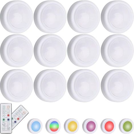 Lot de 12 spots LED sans fil avec télécommande – 16 couleurs RGB – Autonomie 1 à 2 mois – Portée télécommande 6 mètres (1/4)