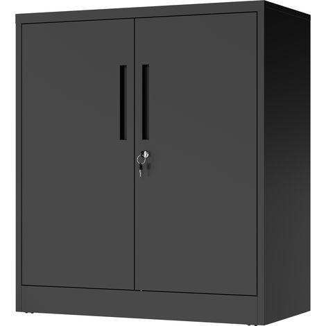 Armoire de rangement en acier avec 2 portes verrouillables et 2 étagères réglables, 90 x 80 x 40 cm, noir, montage à faire soi-même (1/5)