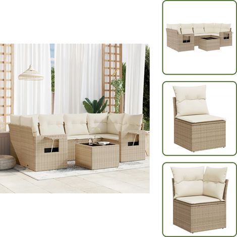 Salon de jardin avec coussins 7 pcs beige résine tressée - Ensemble Salon De Jardin - Meuble De Jardin - Jardin Design - Mobilier Exterieur - Chaise Longue (1/5)