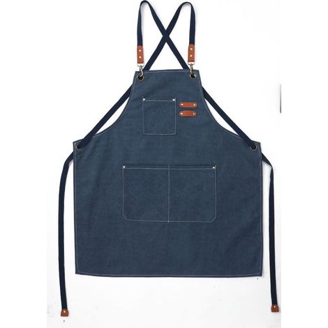 (Bleu Marine)Tablier Cuisine Homme Tabliers en Toile avec 3 Poches Imperméable et Réglable Apron pour Barbecue, Restaurant,Jardin, Charpentier,78 x 68cm (1/5)