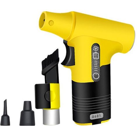 Souffleur d'air Comprimé, 130 000 TR/Min avec Batterie 3000mAh, Soufflette et Aspirateur à 3 Vitesses Ajustables pour Voiture, Maison, Clavier, PC - Jaune (1/5)