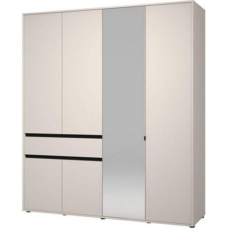 Großer Kleiderschrank, Schlafzimmerschrank mit 4 Regalböden, 1 Schublade, Kleiderstange, 183x211h cm, Weiß Creme