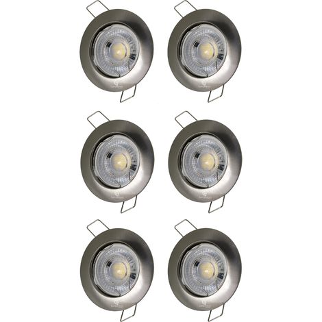 Lampesecoenergie – Lot de 6 spots encastrables LED GU10 7W – Alu brossé – Lumière blanche chaude 2700K – Angle de diffusion 38° – Installation facile 230V (1/6)