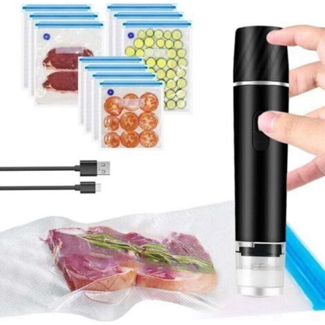 Scelleuse sous vide portable pour aliments, rechargeable, avec 10 sacs réutilisables inclus – compacte et silencieuse (1/4)