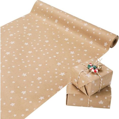 Ecleanfy - Rouleau Emballage Cadeau Kraft Recyclé - 3m x 44cm, Style Rétro pour Noël, Anniversaire, Pâques - Papier Écologique (1/5)
