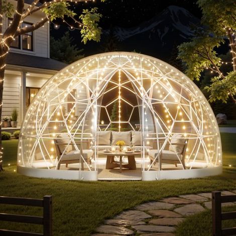 Tente à Bulle Dôme, 3,6 x 2,2 m, Tente Igloo Transparente Résistante, 4 à 7 Personnes, avec Fenêtres, pour Extérieur, Camping, Terrasse, Arrière-cour, Fêtes, Anniversaires, Mariage (1/3)