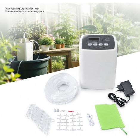 Timer per irrigazione Toivize - Doppia pompa - Timer intelligente 2,5 m ABS USB per piante da giardino e balcone, irrigazione a goccia automatica (1/4)