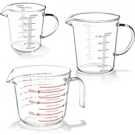 3 Pièces Verre Doseur En Verre Borosilicate 250 Ml 500 Ml 700 Ml Gobelet Doseur, Verre Mesureur En Verre, Verre Doseur Cuisine Tasses À Mesurer En Verre Avec Poignée, Bec Verseur, Pour Cuisine (1/5)