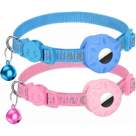 Airtag Starmoon Cat Collars (blue+pink, excluding Airtag), cat specific collar with seat belt and waterproof air label holder, 1cm wide, cat Airtag (1/5)
