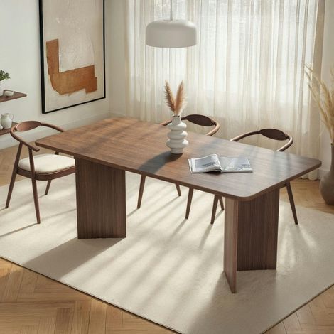 Table rectangulaire bords ronds effet bois noyer 180 cm MARFA (1/5)