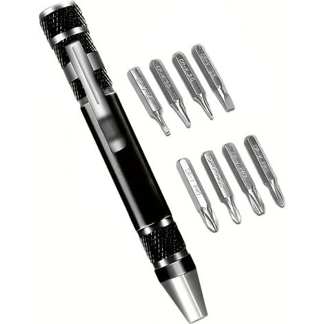 1PC 8 en 1 Tournevis Set Alliage D'aluminium Précision Multi Tool Portable Kit de Réparation pour Electronique, Montres, Lunettes, Bricolage, Noir