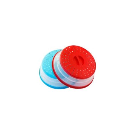 Set mit 2 BPA-freien, faltbaren Mikrowellendeckeln aus TPR, 26,7 cm Durchmesser, rund mit roten und blauen Griffen… - Crezuo