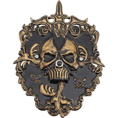 Sonnette de porte en métal style rétro, motif squelette effrayant, idéale pour les fêtes et les vacances. Décoration de porte en métal avec sonnette en forme de crâne, parfaite pour les fêtes et les é (1/5)