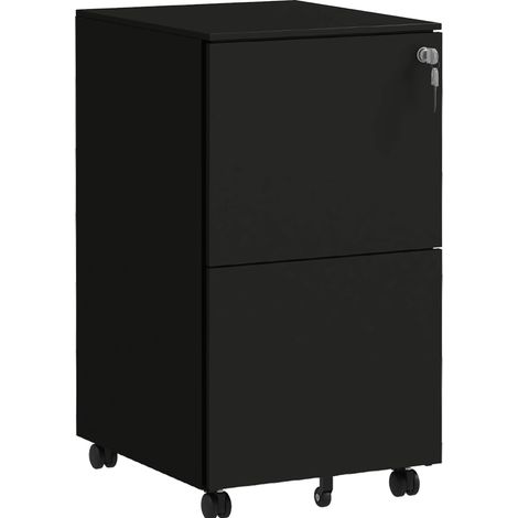 Caisson à roulettes noir en acier avec 2 tiroirs verrouillables 37x43,5x67,5 cm pour bureau et home office (1/5)