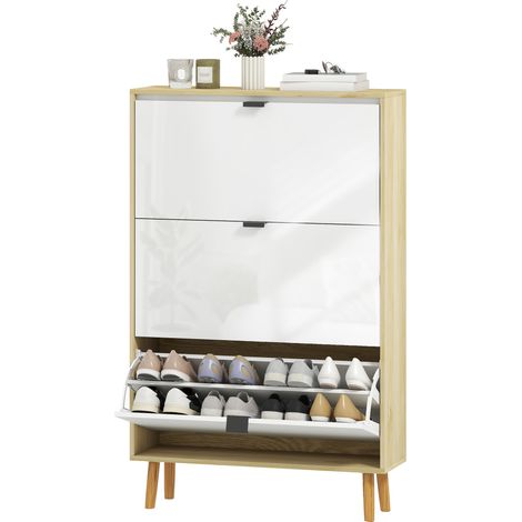 Meuble à chaussures Slim Moderne avec 3 Tiroirs Pendulaires pour 24 Paires de Chaussures, 80x24x127 cm, Blanc (1/5)