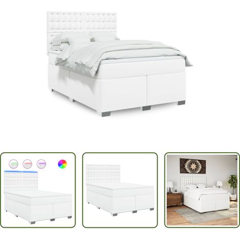 vidaXL Lits avec lumière LED - Sommier à lattes de lit avec matelas Blanc 160x200cm Similicuir (1/5)