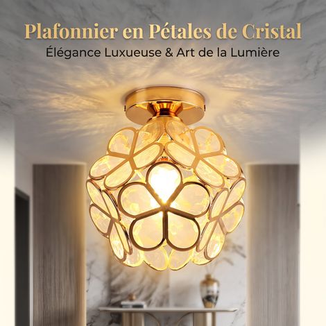 Rétro Plafonnier en Cristal et Fer, Lampe de Plafond en Forme Pétale, pour Hôtel Chambre Salons Couloir Or + Transparent (1/5)