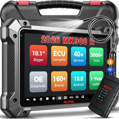 Herramienta de diagnóstico profesional MaxiCOM MK908 II con Android 10 (con MV108S), actualización de 2026 desde MK908, MK906 Pro y MK906BT, codificación ECU avanzada AutoScan 2.0, pruebas activas bid (1/5)